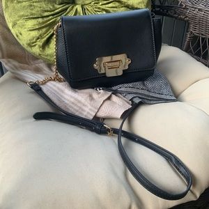 Aldo Black Faux Leather Gold Chain Crossbody Bag